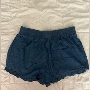 Urban Day Pull On Denim Blue Shorts with Ruffle Trim
